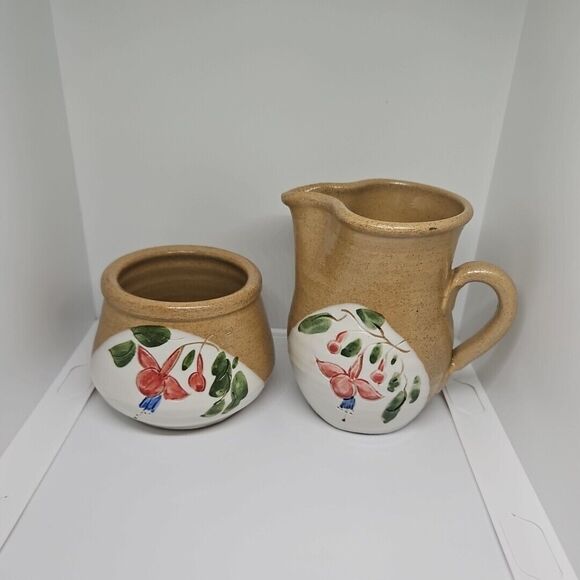 Jinxy O'Neill Pottery Ireland 1987 Creamer‎ Sugar & Creamer Floral Vase Signed - Picture 1 of 12